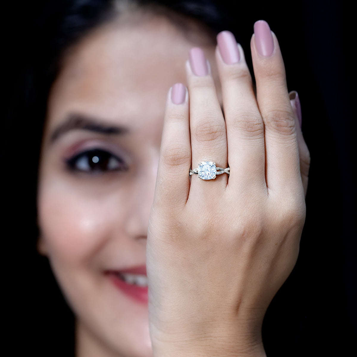 Cushion Cut Solitaire Moissanite Braided Engagement Ring