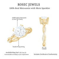 Cushion Cut Solitaire Moissanite Braided Engagement Ring