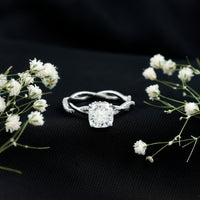 3 Carat Moissanite Cushion Cut Hidden Halo Engagement Rings