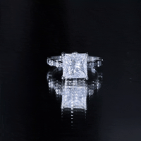 Princess Cut Moissanite Solitaire Engagement Ring with Spaced Accent