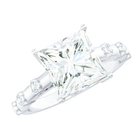 Princess Cut Moissanite Solitaire Engagement Ring with Spaced Accent