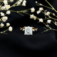 Princess Cut Moissanite Solitaire Engagement Ring with Spaced Accent