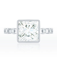 Bezel Set Moissanite Princess Cut Engagement Ring with Spaced Accent