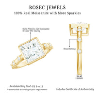 Bezel Set Moissanite Princess Cut Engagement Ring with Spaced Accent