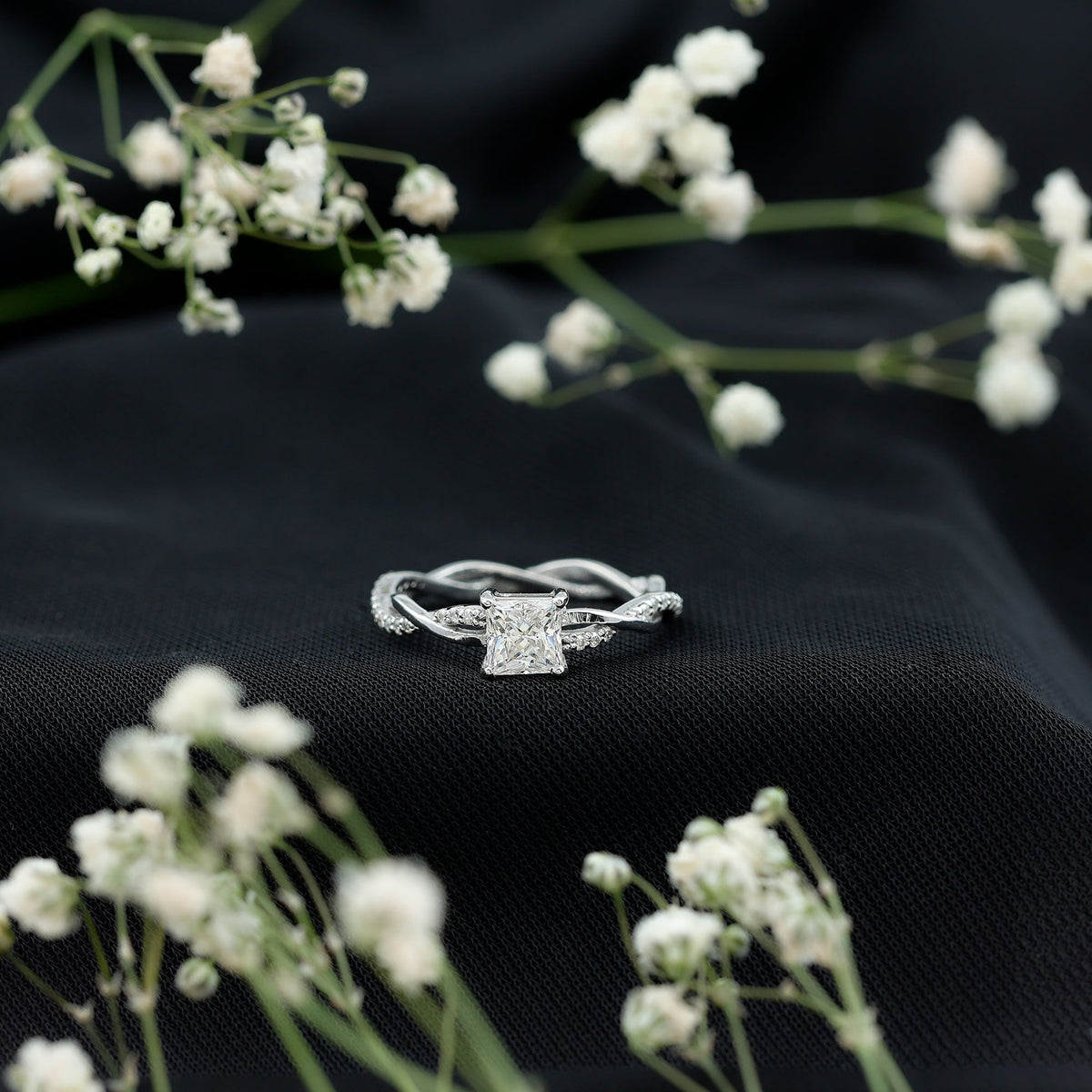 Princess Cut Moissanite Braided Engagement Ring for Women