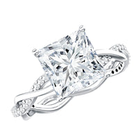 Certified 3 Carat Moissanite Princess Cut Engagement Ring with Braided Shank
