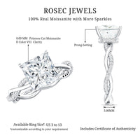 Certified 3 Carat Moissanite Princess Cut Engagement Ring with Braided Shank