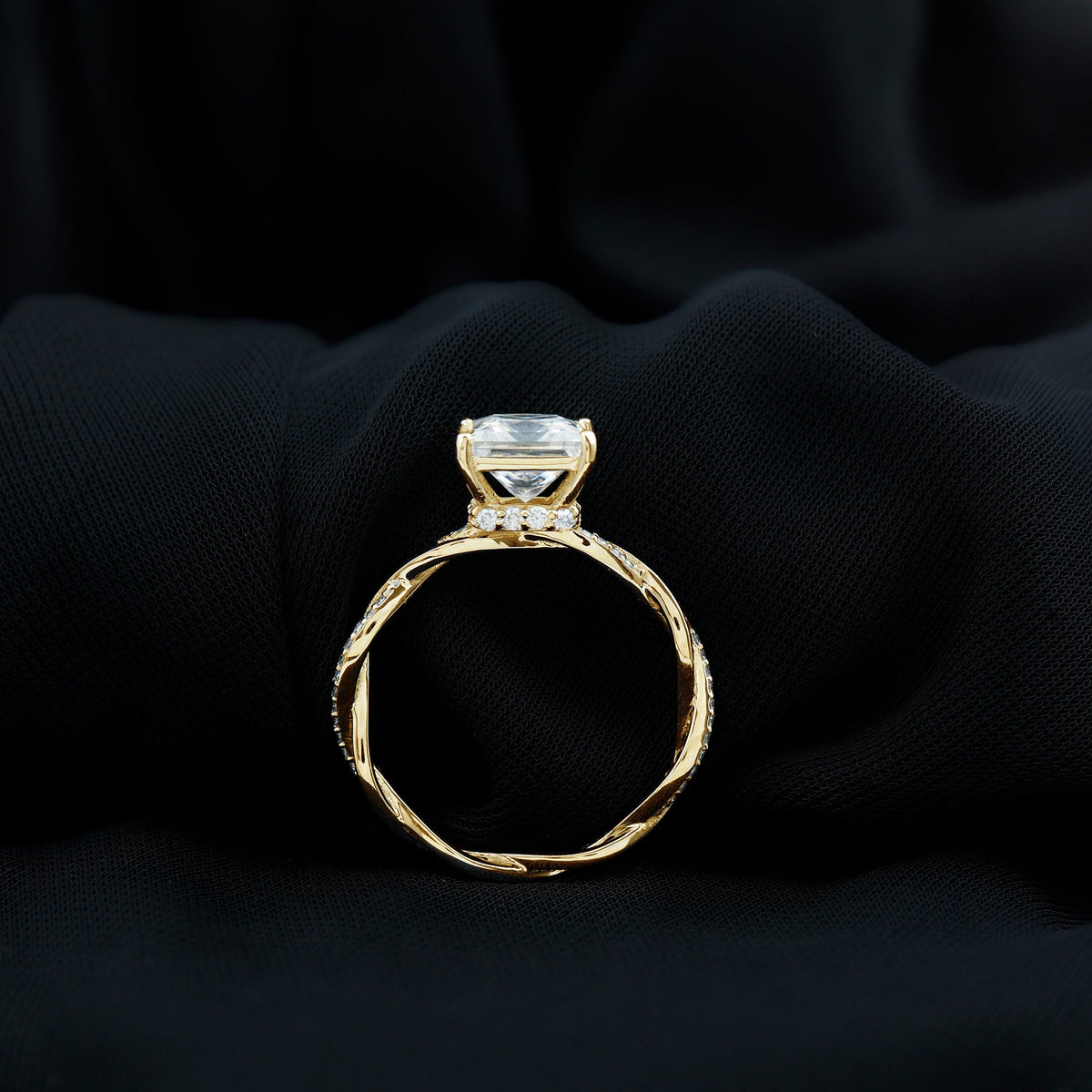 Certified 3 Carat Moissanite Princess Cut Engagement Ring with Braided Shank
