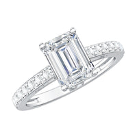 Certified Moissanite Emerald Cut Engagement Ring with Hidden Halo