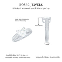 Certified Moissanite Heart Engagement Ring with Side Stones
