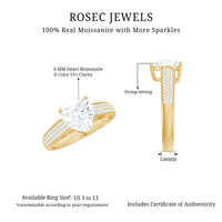 Certified Moissanite Heart Engagement Ring with Side Stones