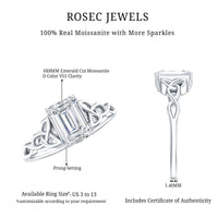 1.8 Carat Emerald Cut Moissanite Engagement Ring with Celtic Details