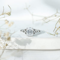 1.8 Carat Emerald Cut Moissanite Engagement Ring with Celtic Details