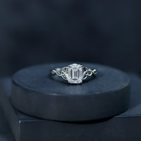 1.8 Carat Emerald Cut Moissanite Engagement Ring with Celtic Details