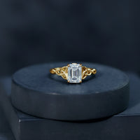 1.8 Carat Emerald Cut Moissanite Engagement Ring with Celtic Details