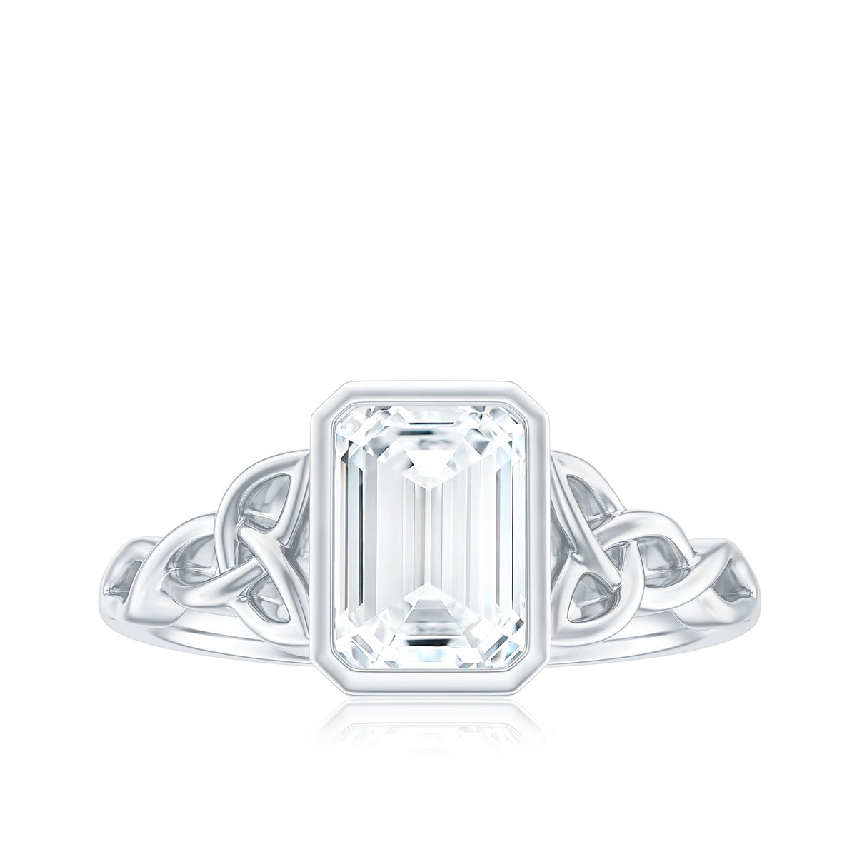 Bezel Set Emerald Cut Moissanite Celtic Engagement Ring