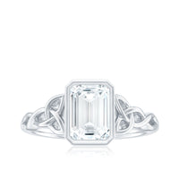 Bezel Set Emerald Cut Moissanite Celtic Engagement Ring