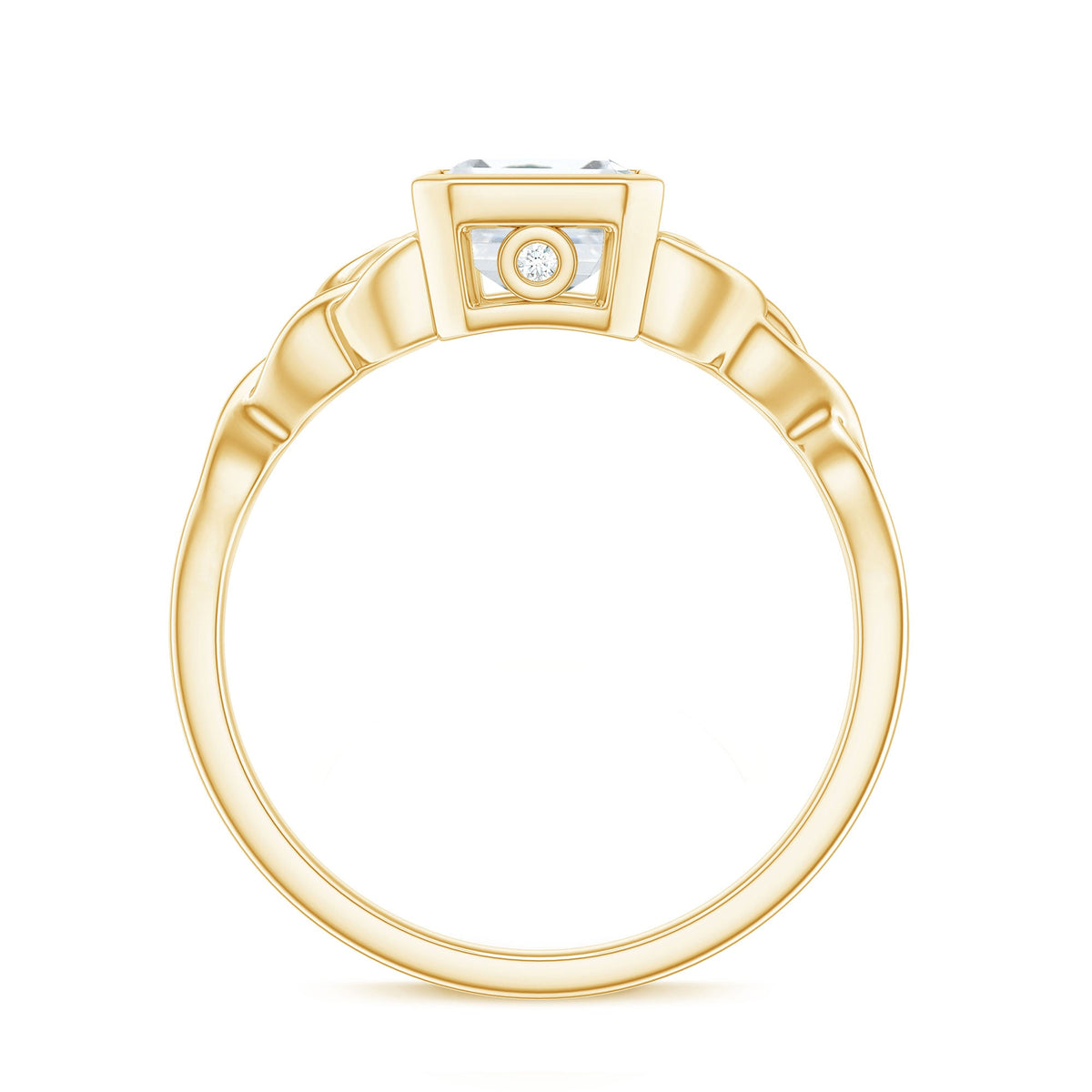 Bezel Set Emerald Cut Moissanite Celtic Engagement Ring