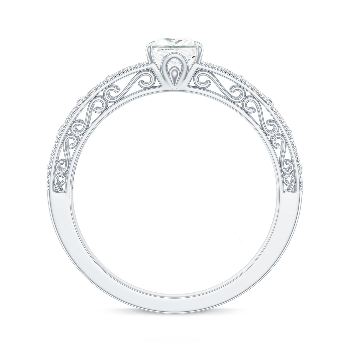 Princess Cut Solitaire Moissanite Filigree Engagement Ring