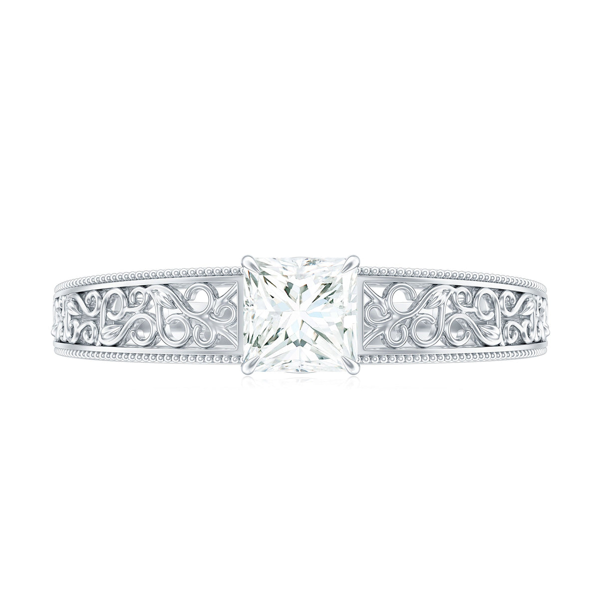Princess Cut Solitaire Moissanite Filigree Engagement Ring