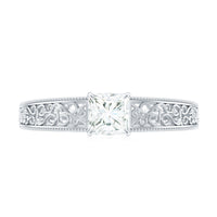 Princess Cut Solitaire Moissanite Filigree Engagement Ring