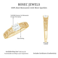 Princess Cut Solitaire Moissanite Filigree Engagement Ring