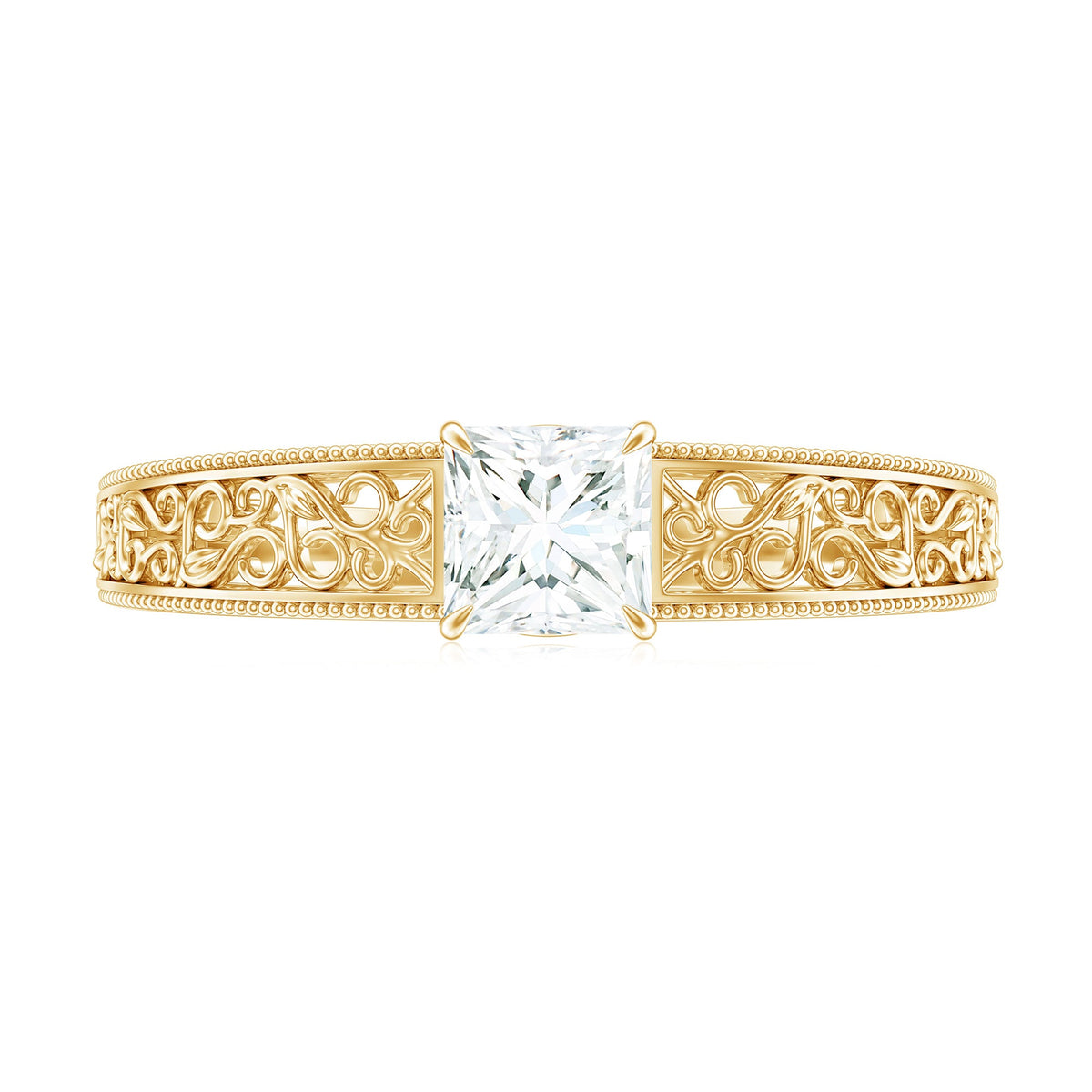 Princess Cut Solitaire Moissanite Filigree Engagement Ring