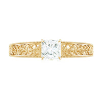 Princess Cut Solitaire Moissanite Filigree Engagement Ring