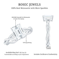 Emerald Cut Moissanite Solitaire Engagement Ring with Braided Band