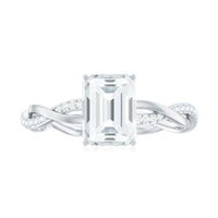Emerald Cut Moissanite Solitaire Engagement Ring with Braided Band