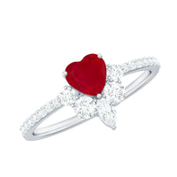 Natural 0.6 carat ruby heart promise ring with diamond accents for women, featuring Rosec Jewels' elegant ring design.
