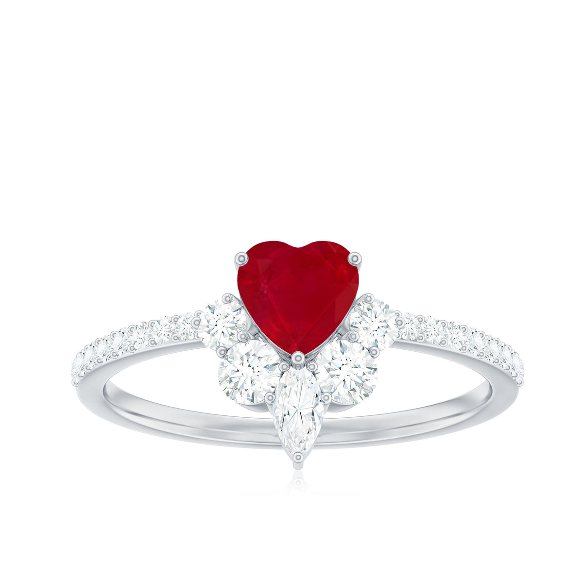 Natural 0.6 carat ruby heart promise ring with diamond accents for women, showcasing Rosec Jewels' elegant ring design.