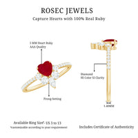 Natural 0.6 carat ruby heart promise ring with diamond accents for women, featuring rose gold from Rosec Jewels.