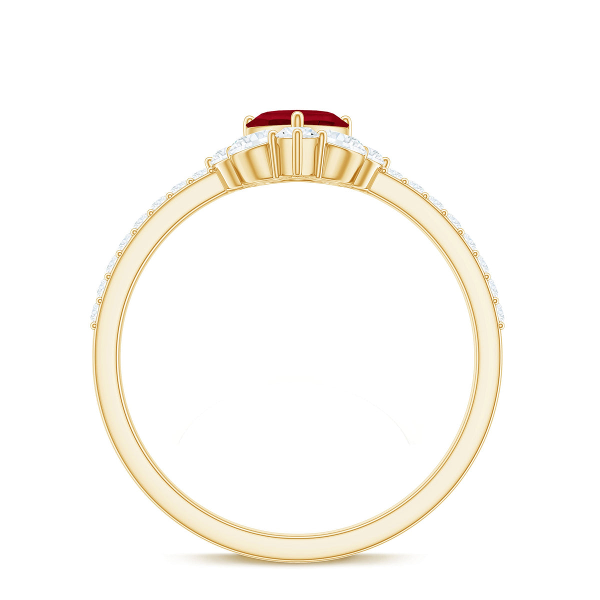 Natural 0.6 carat ruby heart promise ring with diamond accents for women by Rosec Jewels, featuring a delicate gold band.