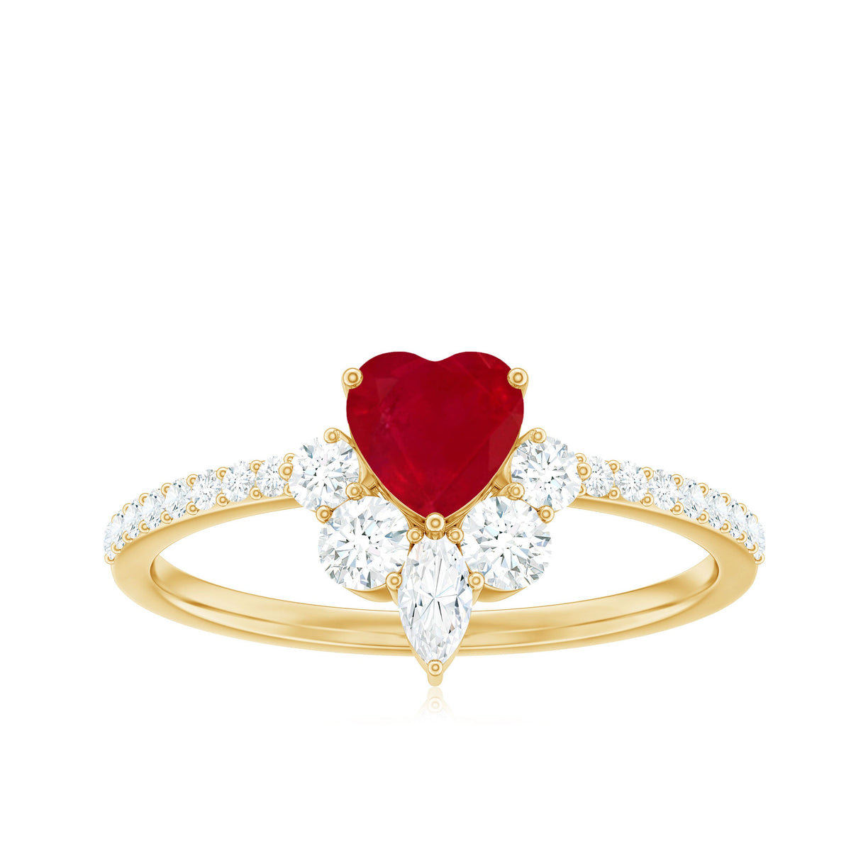 Natural 0.6 carat ruby heart promise ring with diamond accents, designed for women, by Rosec Jewels.