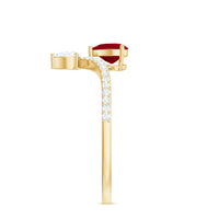 Natural 0.6 carat ruby heart promise ring with diamond-chevron shank by Rosec Jewels, featuring a ruby heart centerpiece and sparkling diamonds.