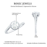 Round cut solitaire zircon bypass engagement ring by Rosec Jewels featuring a sleek band and sparkling central stone.