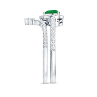 Real emerald and diamond heart wedding ring set by Rosec Jewels, featuring intricate design and sparkling gemstones.