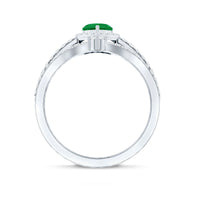 Rosec Jewels real emerald and diamond heart wedding ring set with certificate, featuring green emerald and sparkling diamonds.