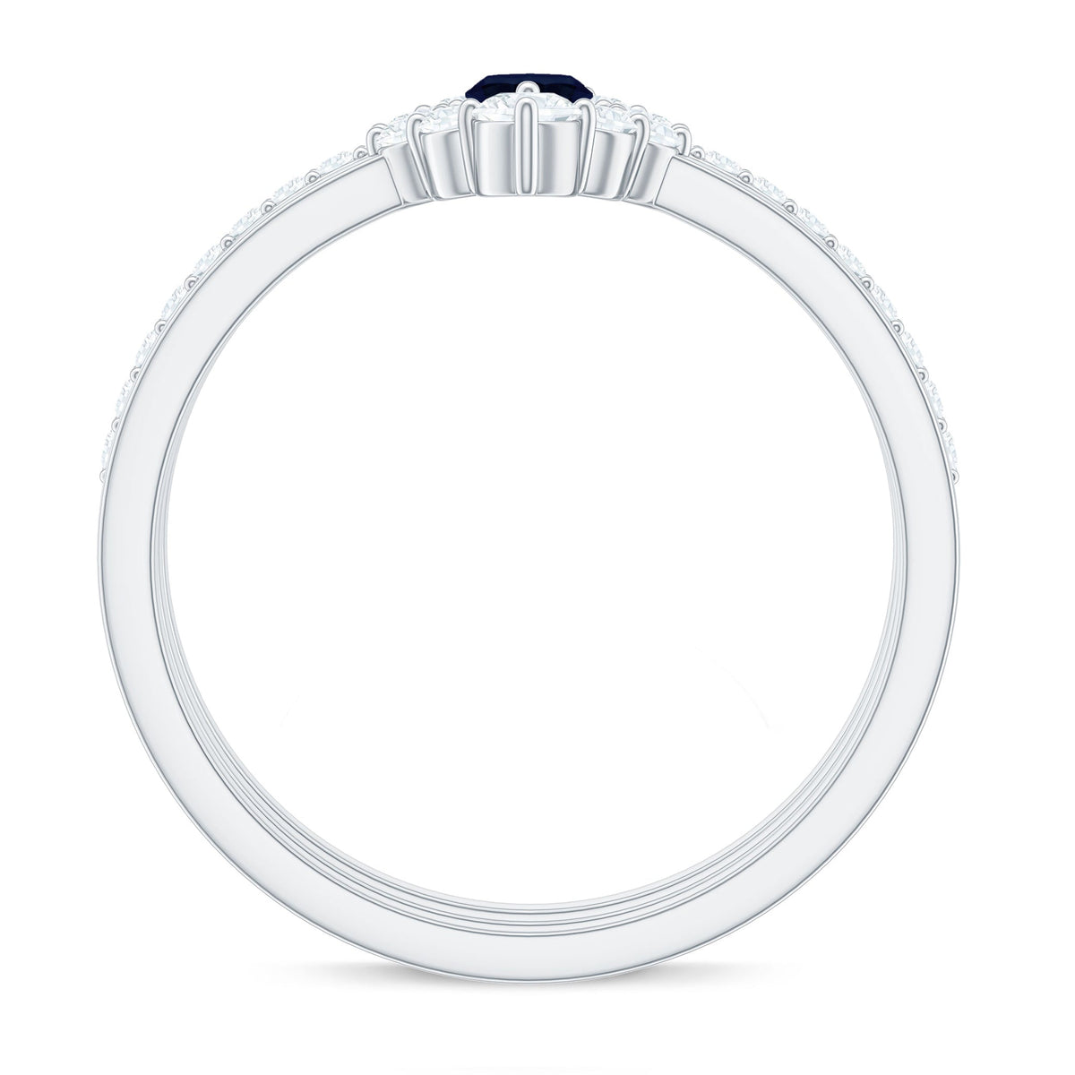 Stackable ring set featuring marquise cut blue sapphire and diamonds by Rosec Jewels, showcasing three elegant rings with intricate design.
