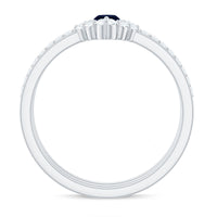 Stackable ring set featuring marquise cut blue sapphire and diamonds by Rosec Jewels, showcasing three elegant rings with intricate design.