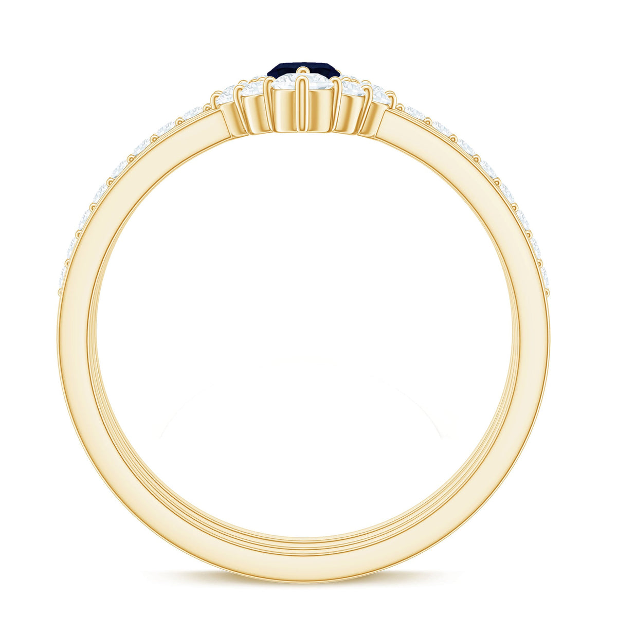 Three-piece stackable ring set with marquise cut blue sapphire and diamond accents, by Rosec Jewels.