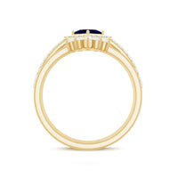 1.5 CT Princess Cut Blue Sapphire Bridal Ring Set with Moissanite Halo