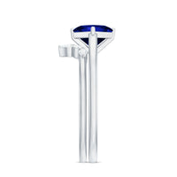 Certified Lab Grown Blue Sapphire Princess Cut Engagement Ring Set with Diamond