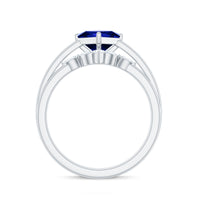 Certified Lab Grown Blue Sapphire Princess Cut Engagement Ring Set with Diamond
