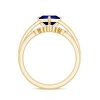 Certified Lab Grown Blue Sapphire Princess Cut Engagement Ring Set with Diamond