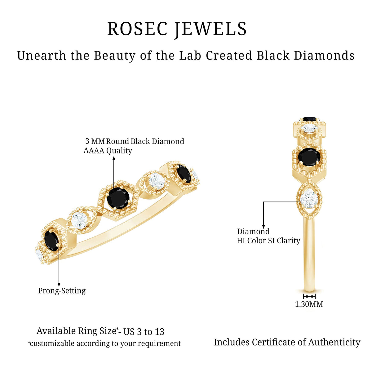 Certified Lab Grown Black and White Diamond Half Eternity Ring