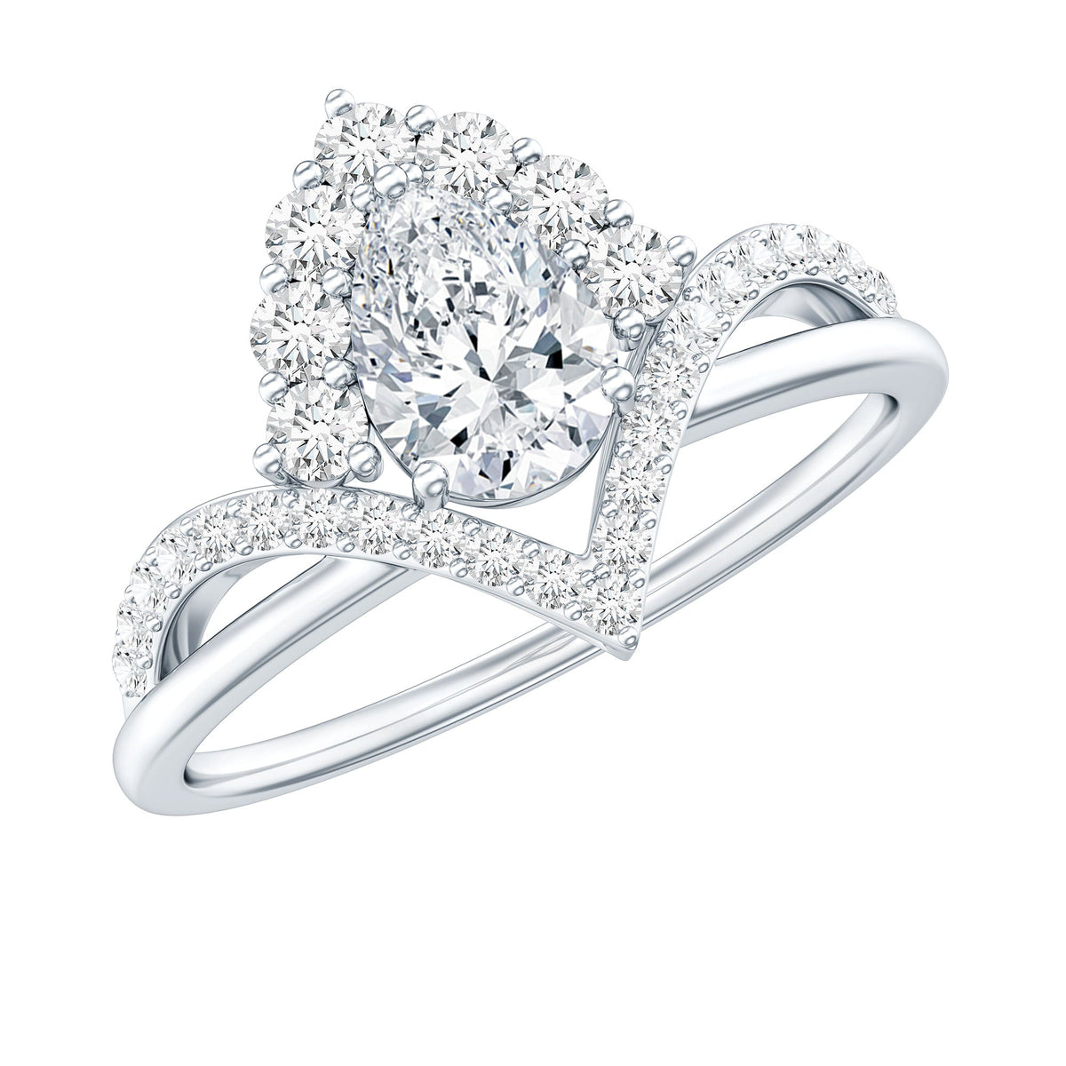 Pear-shaped 0.79 carat moissanite engagement ring by Rosec Jewels, featuring a sparkling center stone and elegant band.