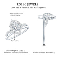 Pear-shaped 0.79 carat moissanite engagement ring by Rosec Jewels featuring a sparkling center stone and elegant band.