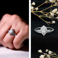 Pear-shaped 0.79 carat moissanite engagement ring by Rosec Jewels, showcasing a sparkling center stone and elegant band.